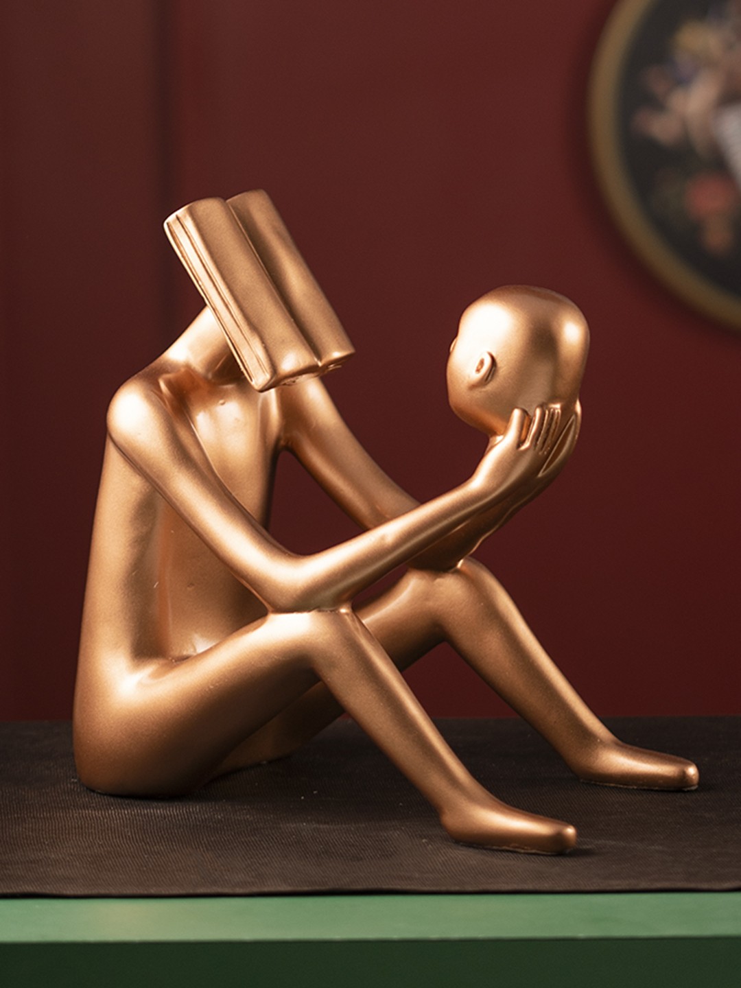 

THE ARTMENT Copper-Toned Book Reading Sculpture Showpiece