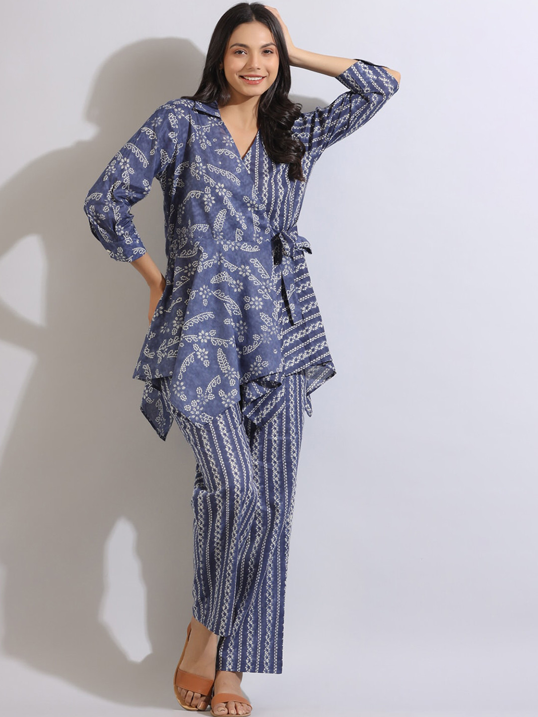 

JISORA Women Printed Pure Cotton Night suit, Blue