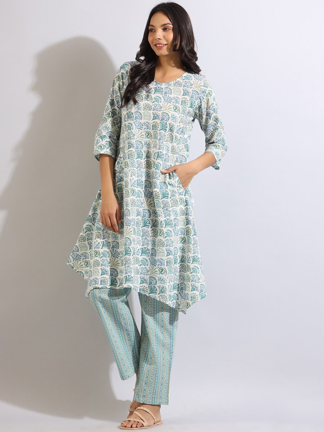 

JISORA Women Printed Pure Cotton Co-Ords, White