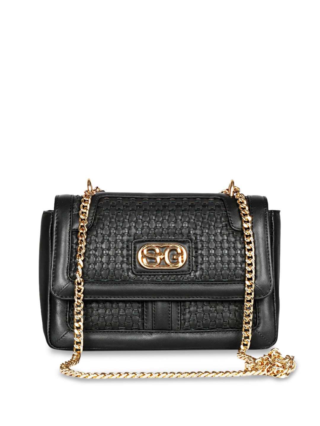 

Saint G Textured Leather Structured Sling Bag, Black