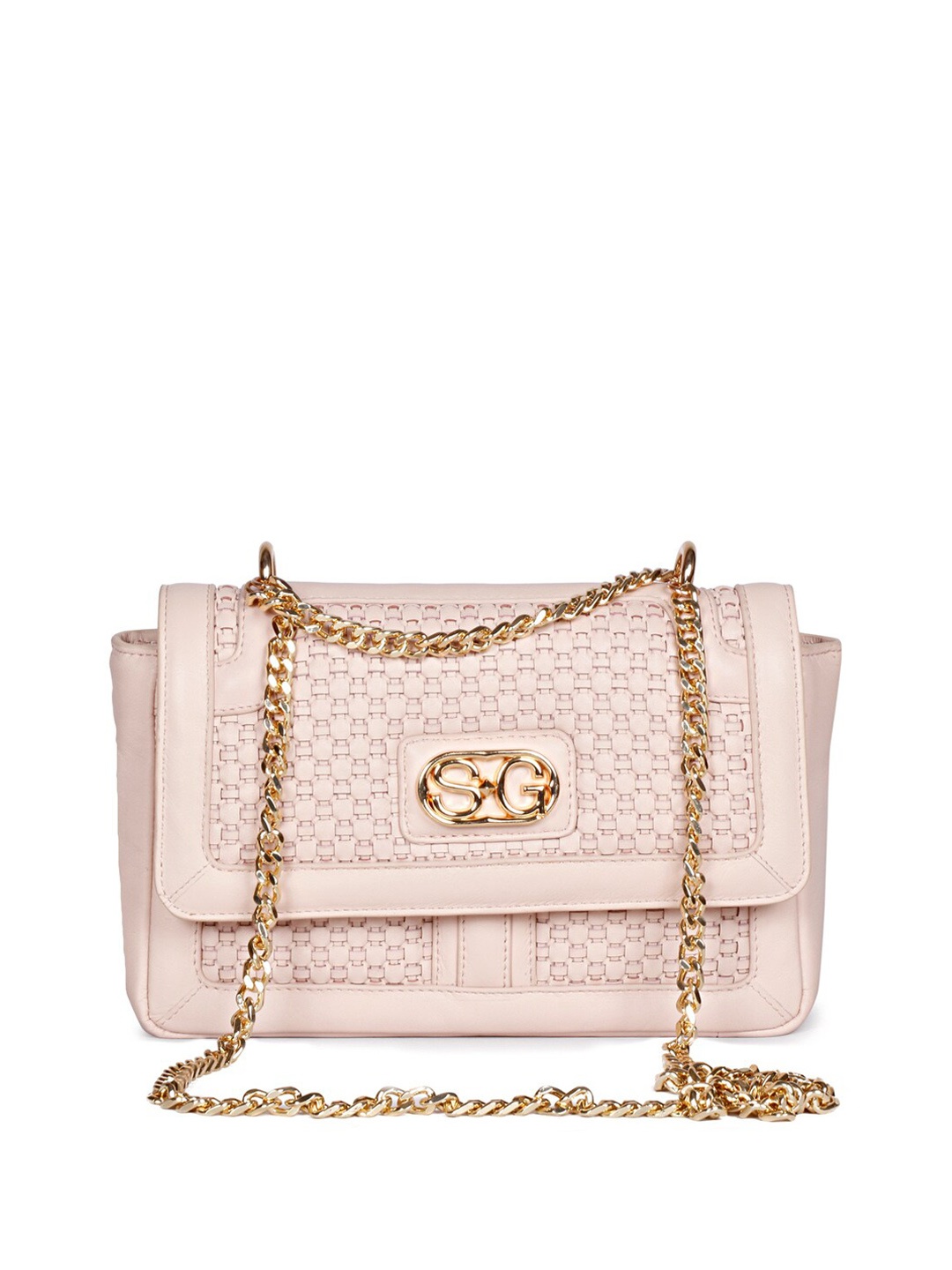 

Saint G Textured Leather Structured Sling Bag, Pink