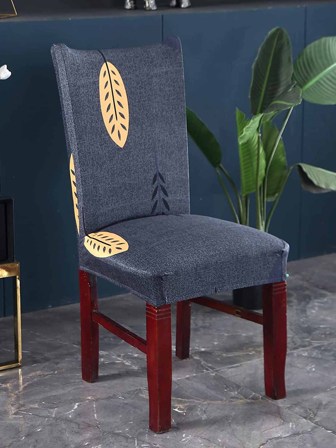

HOUSE OF QUIRK Grey & Yellow Printed Removable Washable Chair Cover
