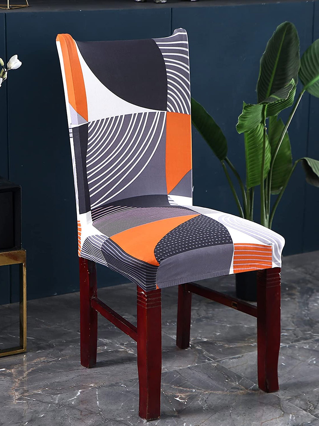 

HOUSE OF QUIRK Grey Printed Super Stretchable Removable Chair Cover