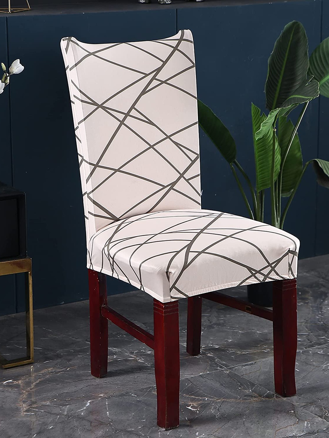 

HOUSE OF QUIRK Beige Printed Removable Washable Chair Cover
