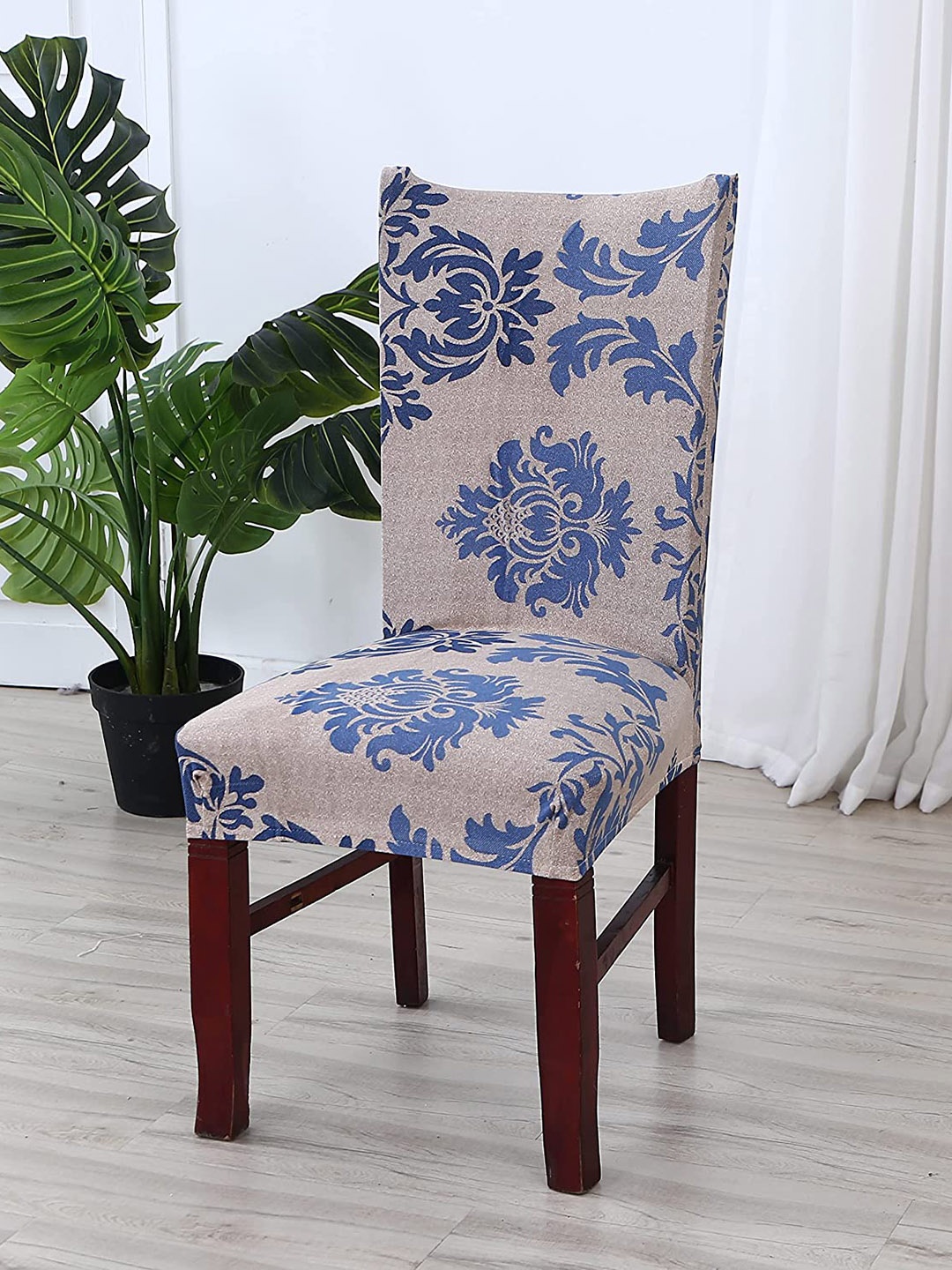 

HOUSE OF QUIRK Blue Printed Removable Chair Cover