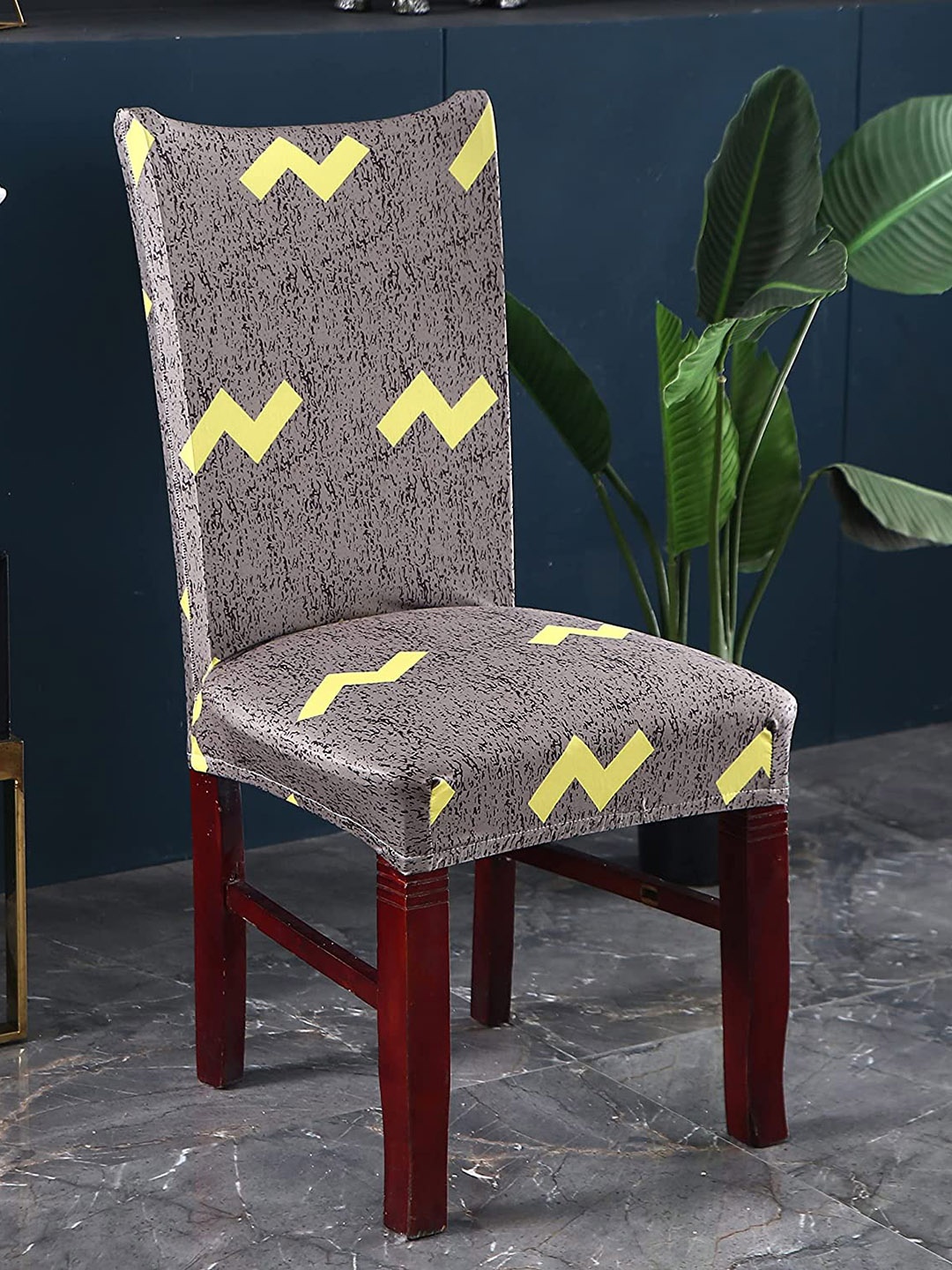 

HOUSE OF QUIRK Yellow & Grey Printed Super Stretchable Chair Cover