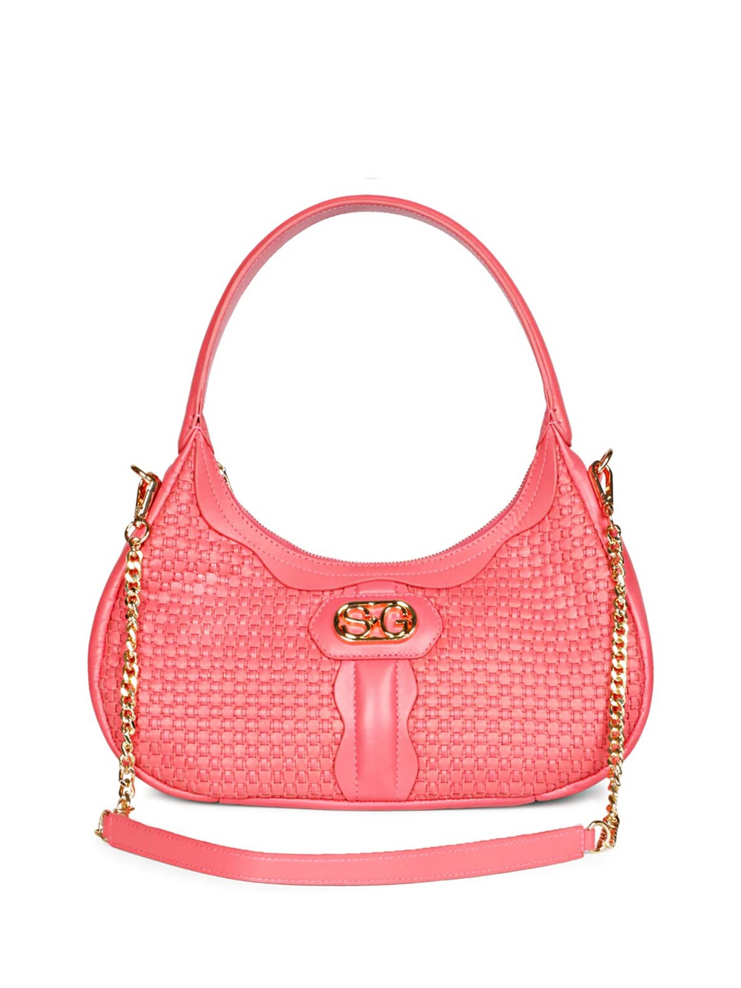

Saint G Textured Structured Leather Hobo Bag, Coral