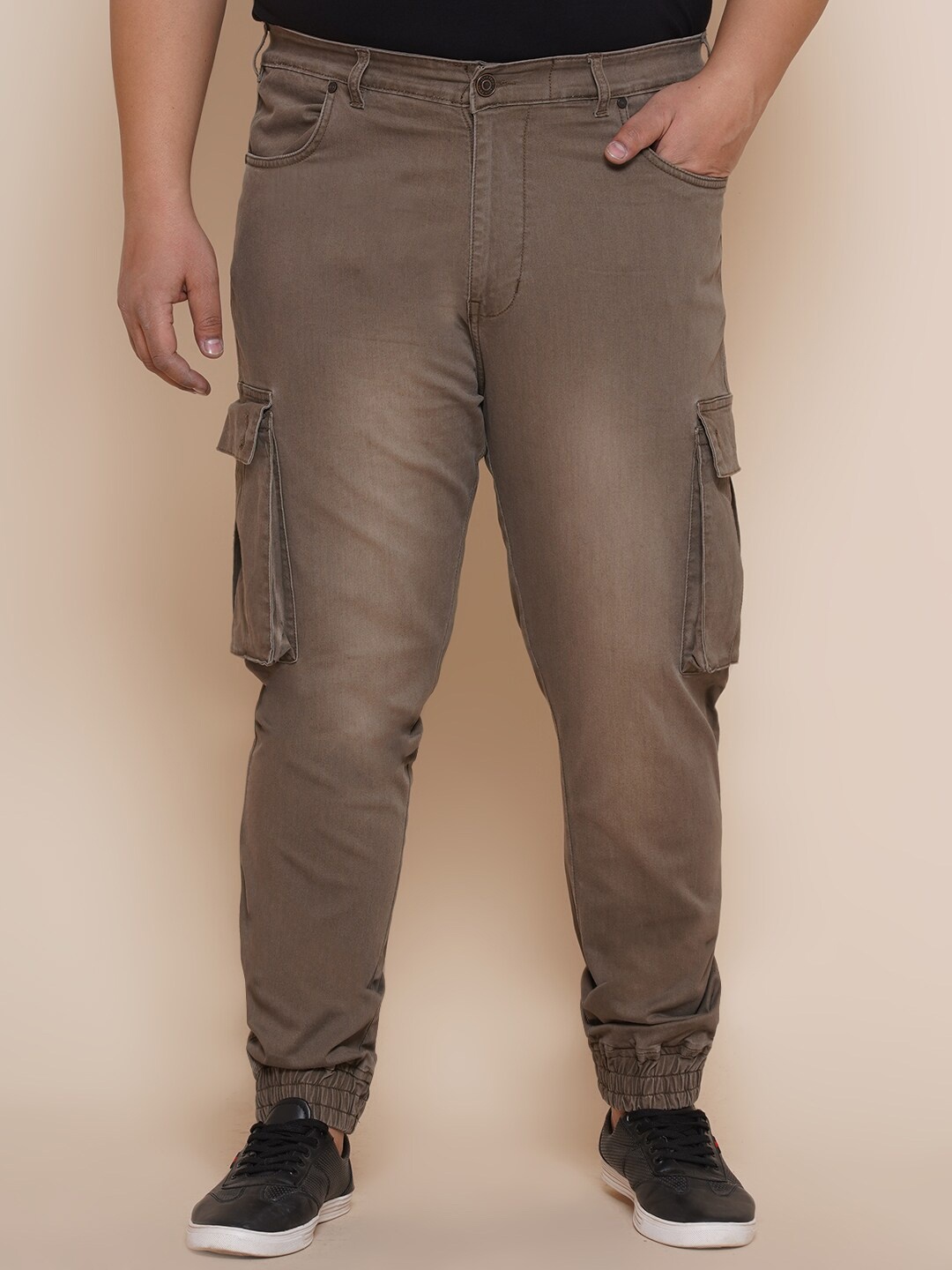 

John Pride Men Plus Size Cotton Light Fade Cuffed Hem Jeans, Brown