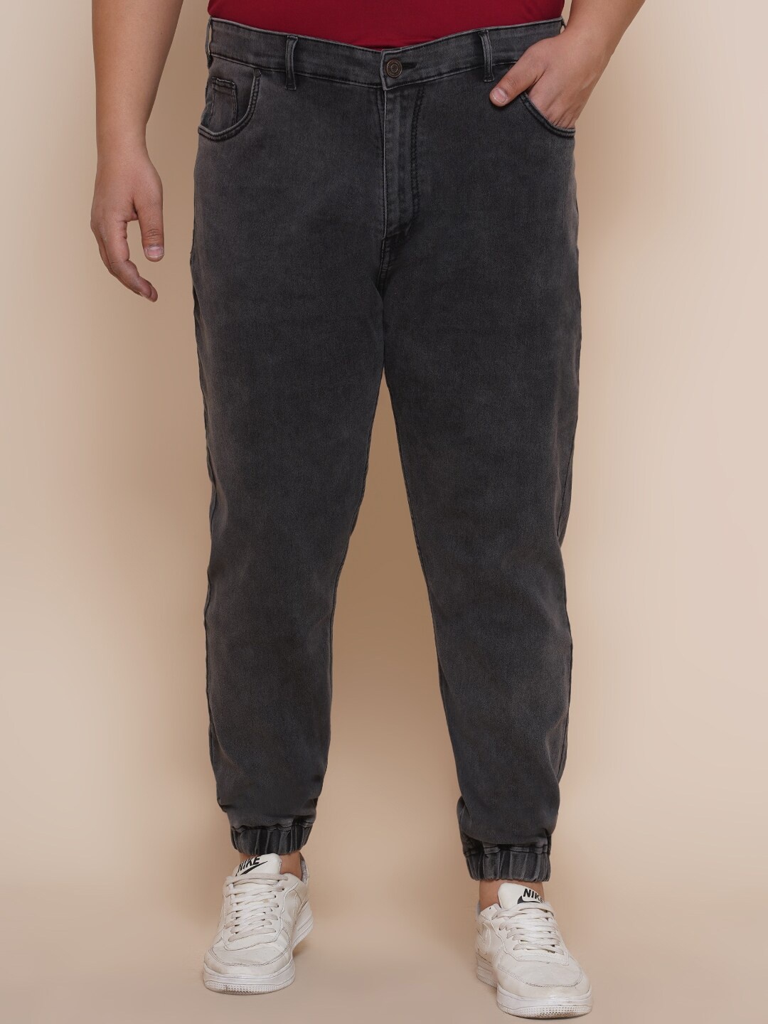 

John Pride Men Plus Size Jogger Mid-Rise Stretchable Jeans, Grey