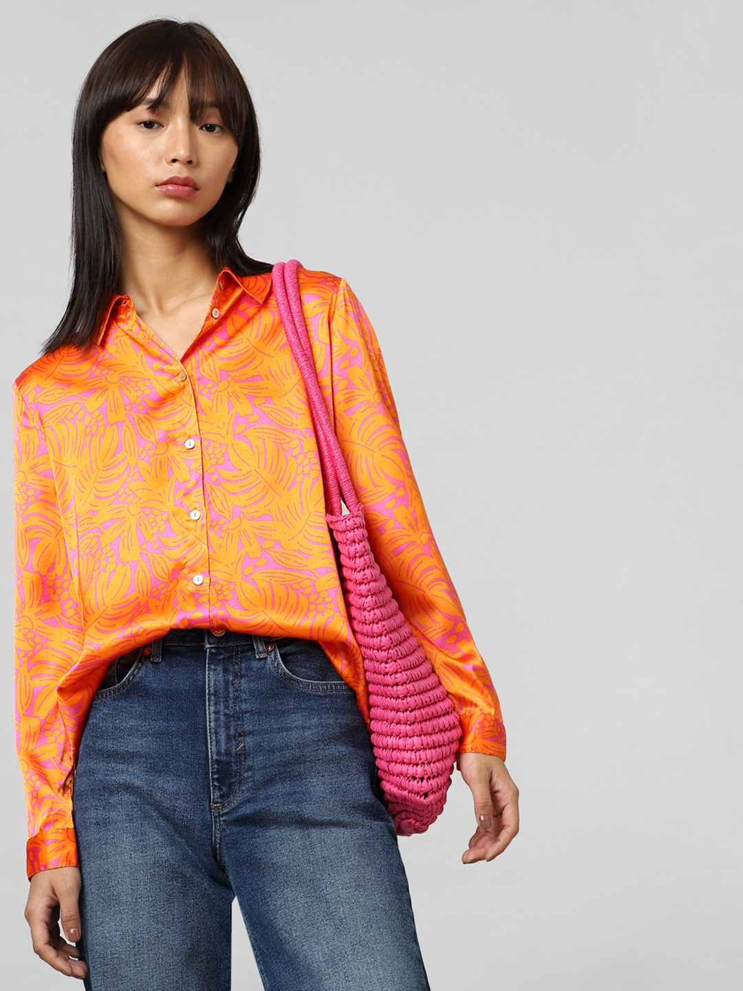 

ONLY Women Tropical Printed Casual Shirt, Orange