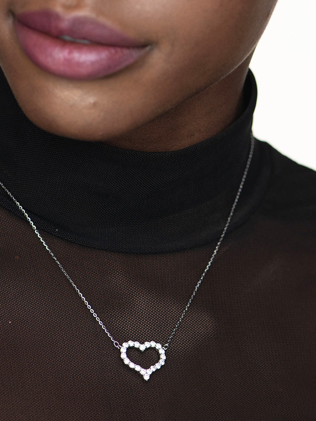 

PALMONAS 92.5 Sterling Silver Heart Diamond Necklace