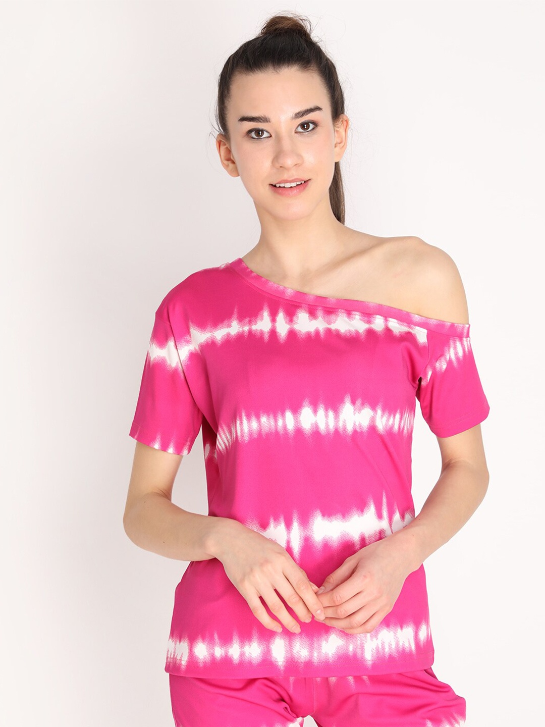 

CHKOKKO Tie and Dye One Shoulder Top, Pink