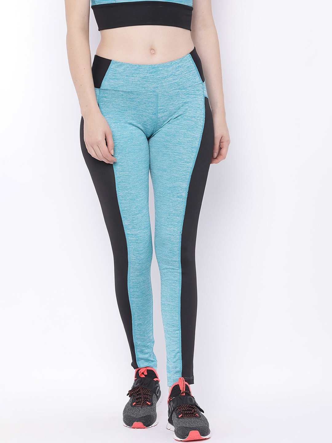 

CHKOKKO Women Colourblocked Skinny-Fit Tights, Blue