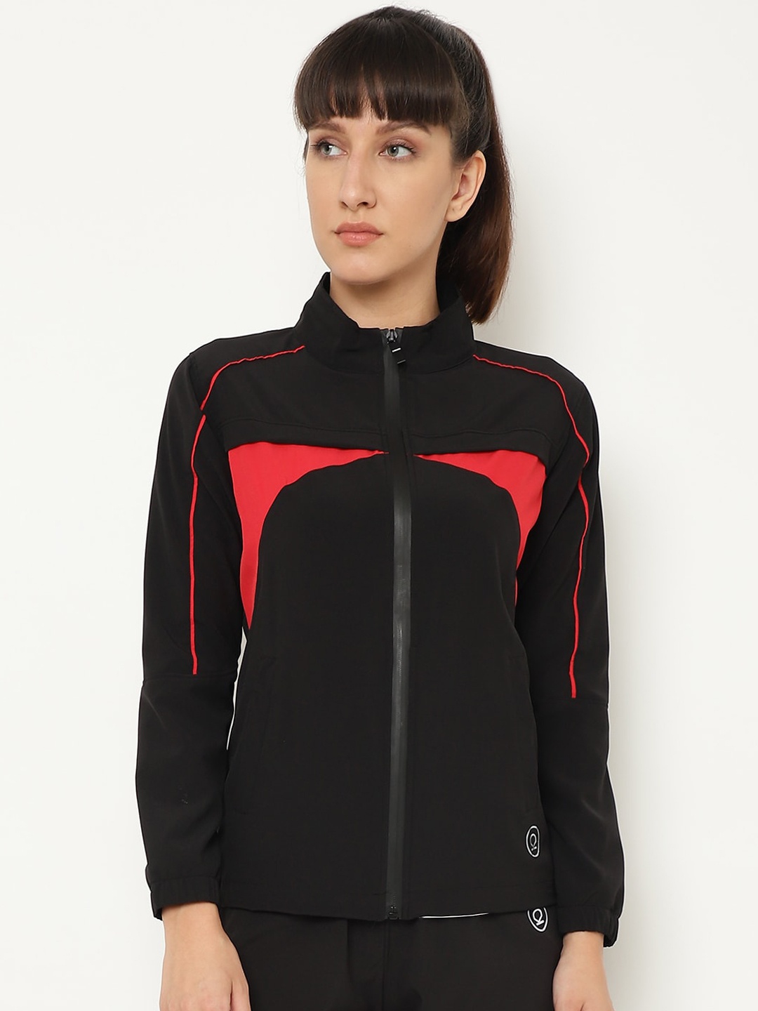 

CHKOKKO Women Colourblocked Windcheater Running Sporty Jacket, Black