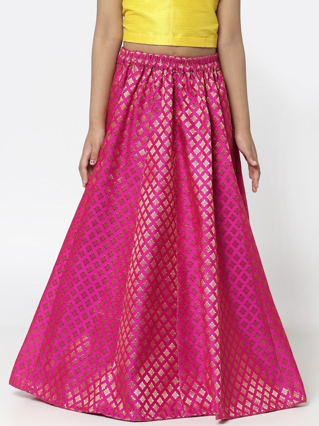 

studio rasa Girls Brocade Pure Silk Maxi-Length Flared Skirts, Pink