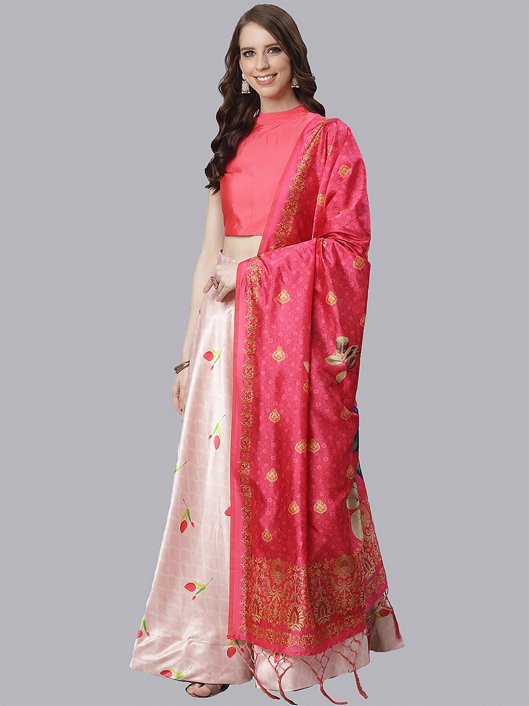 

Kaizen TEXO FAB Semi-Stitched Lehenga & Unstitched Blouse With Dupatta, Pink