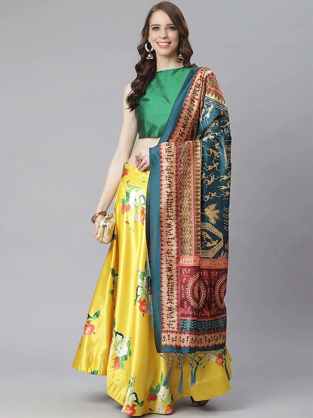 

Kaizen TEXO FAB Semi-Stitched Lehenga & Unstitched Blouse With Dupatta, Yellow