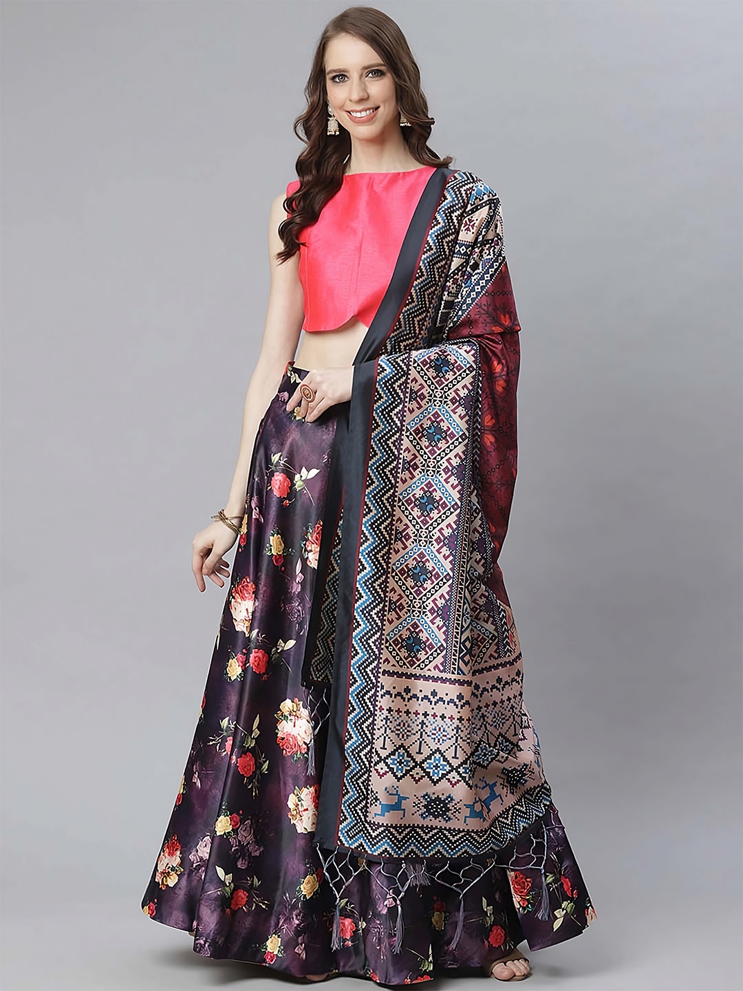 

Kaizen TEXO FAB Semi-Stitched Lehenga & Unstitched Blouse With Dupatta, Purple