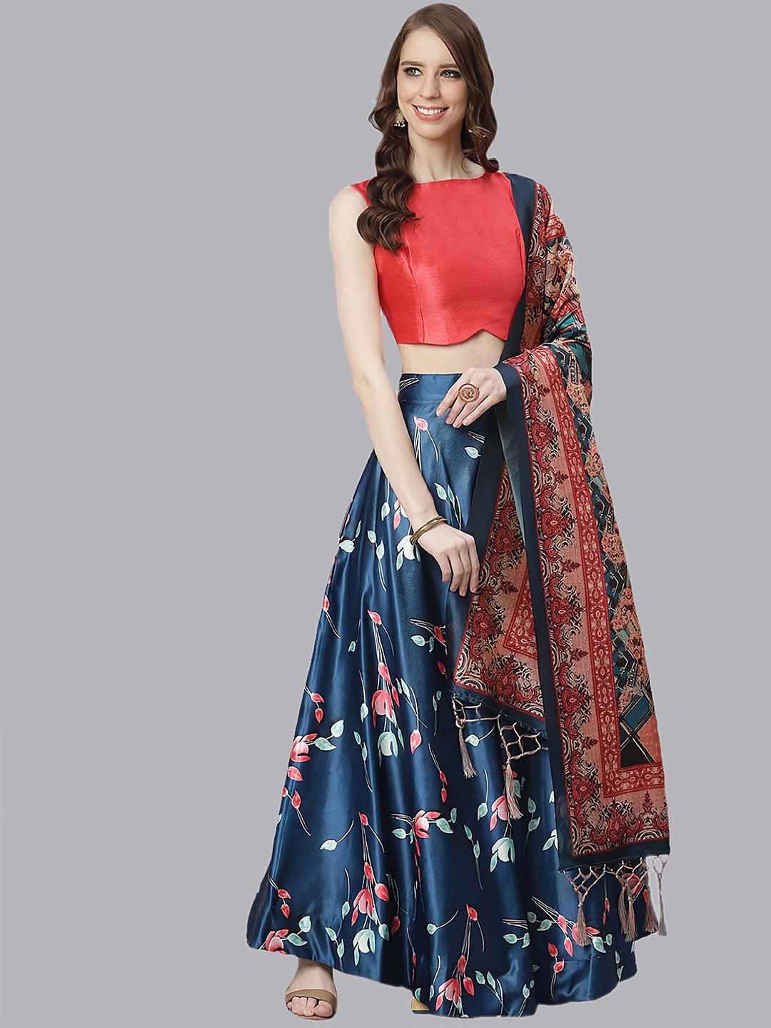 

Kaizen TEXO FAB Semi-Stitched Lehenga & Unstitched Blouse With Dupatta, Blue