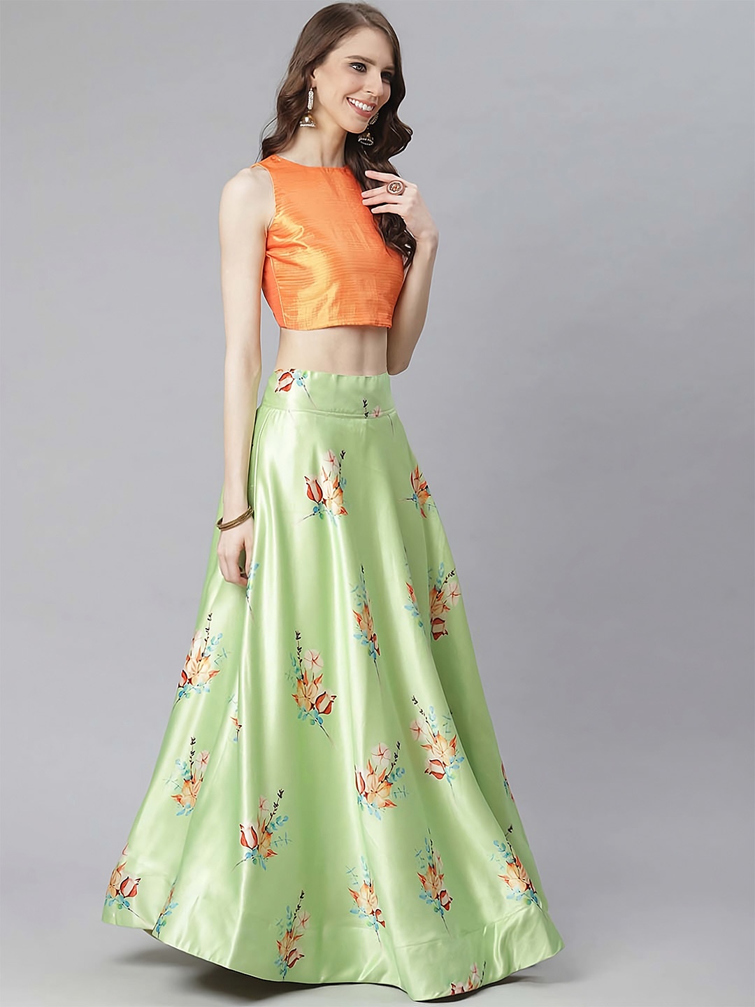 

Kaizen TEXO FAB Semi-Stitched Lehenga & Unstitched Blouse With Dupatta, Green