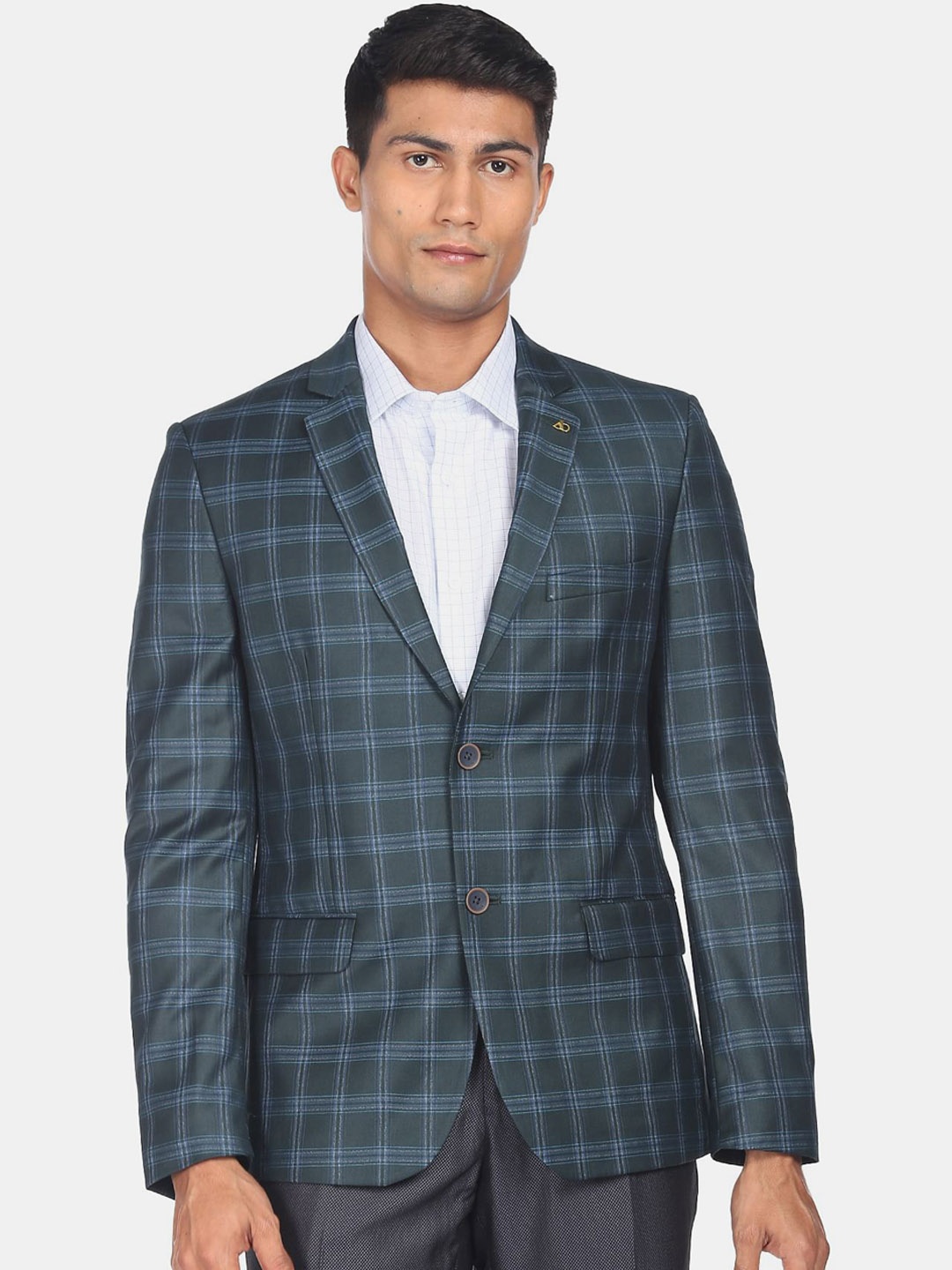 

AD By Arvind Men Tartan Checked Tailored-Fit Single Breasted Twill Blazer, Green