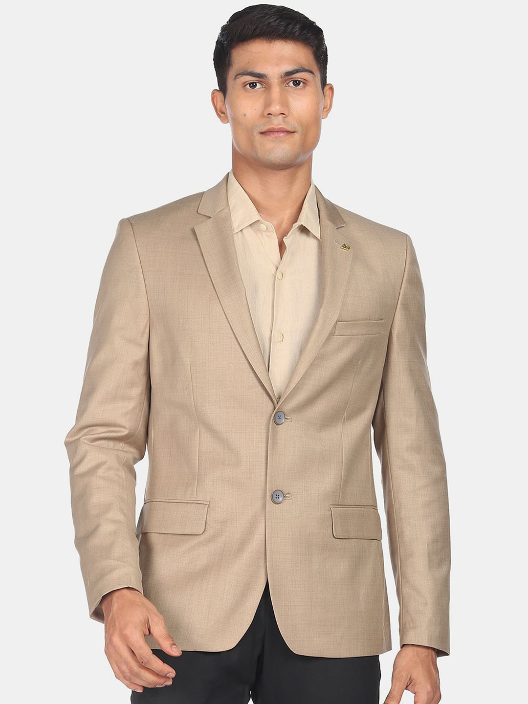 

AD By Arvind Men Tailored-Fit Single Breasted Blazers, Beige