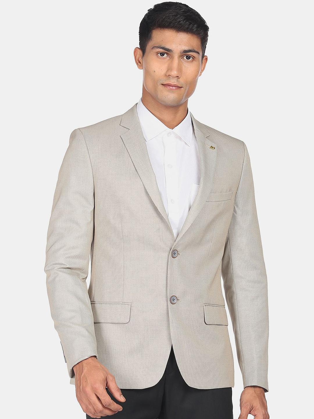 

AD By Arvind Men Tailored-Fit Single Breasted Blazers, Beige