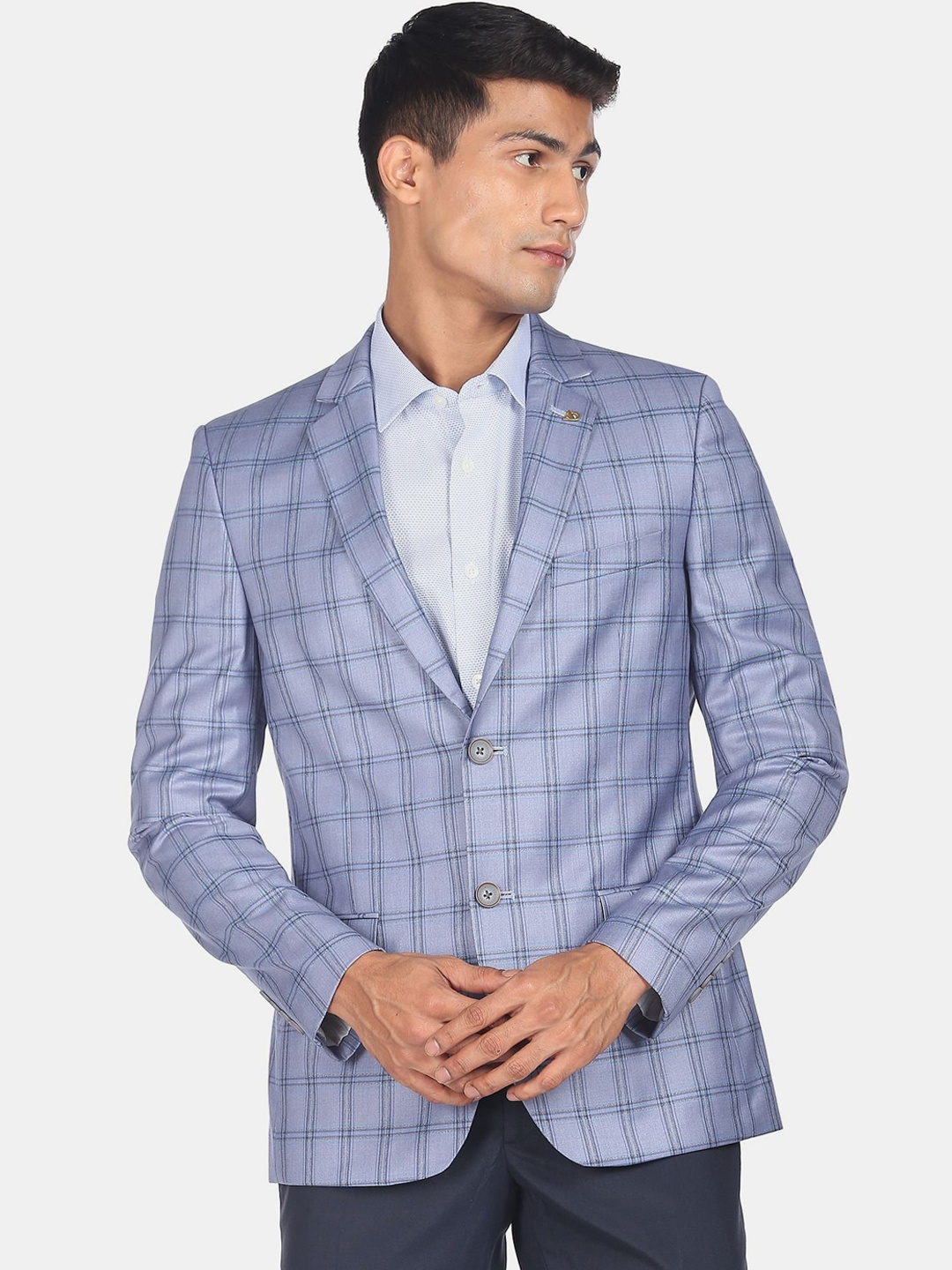 

AD By Arvind Men Checked Single-Breasted Blazer, Blue