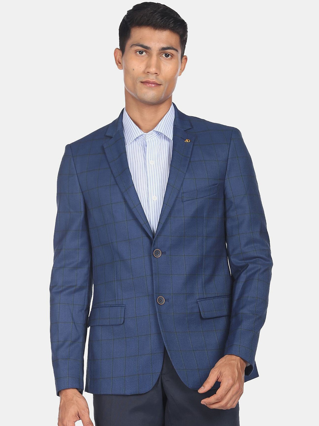 

AD By Arvind Men Checked Single-Breasted Blazer, Blue