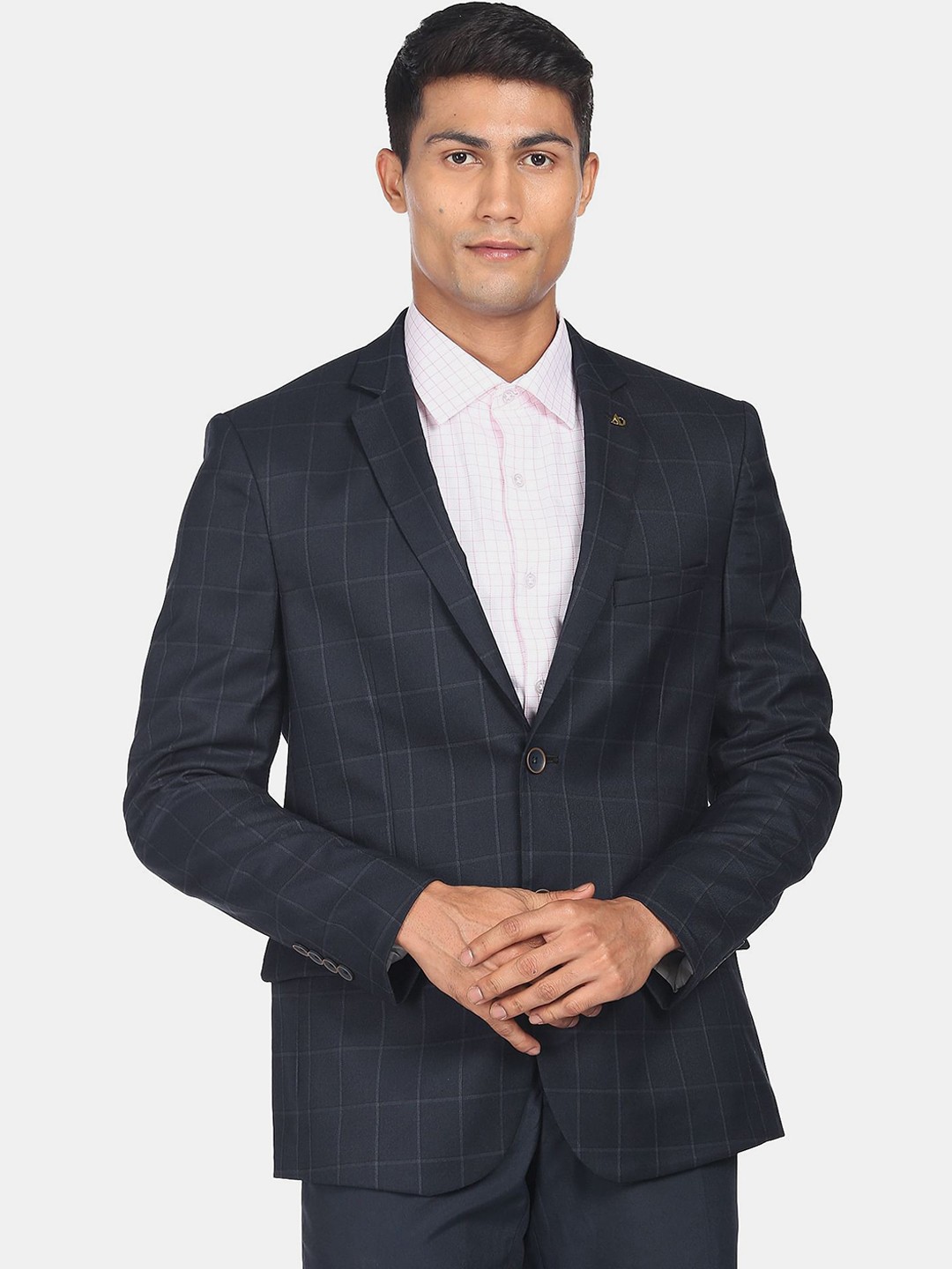 

AD By Arvind Men Checked Single-Breated Tailored-Fit Blazers, Navy blue