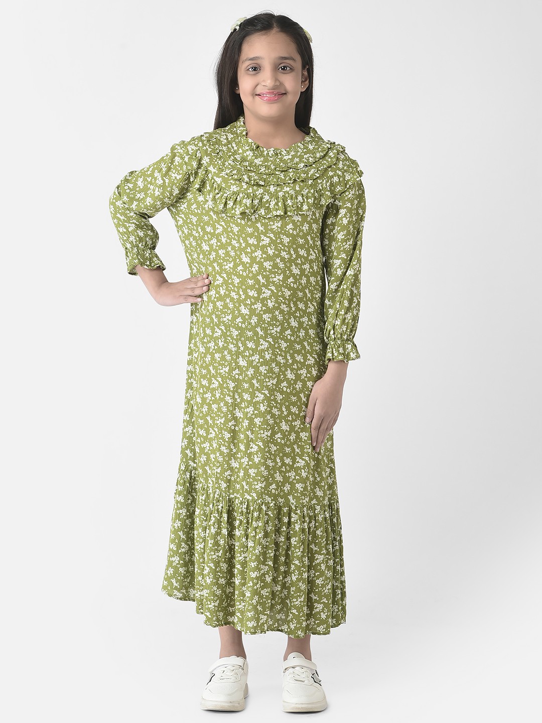 

Crimsoune Club Kids Floral Printed Maxi Dress, Green