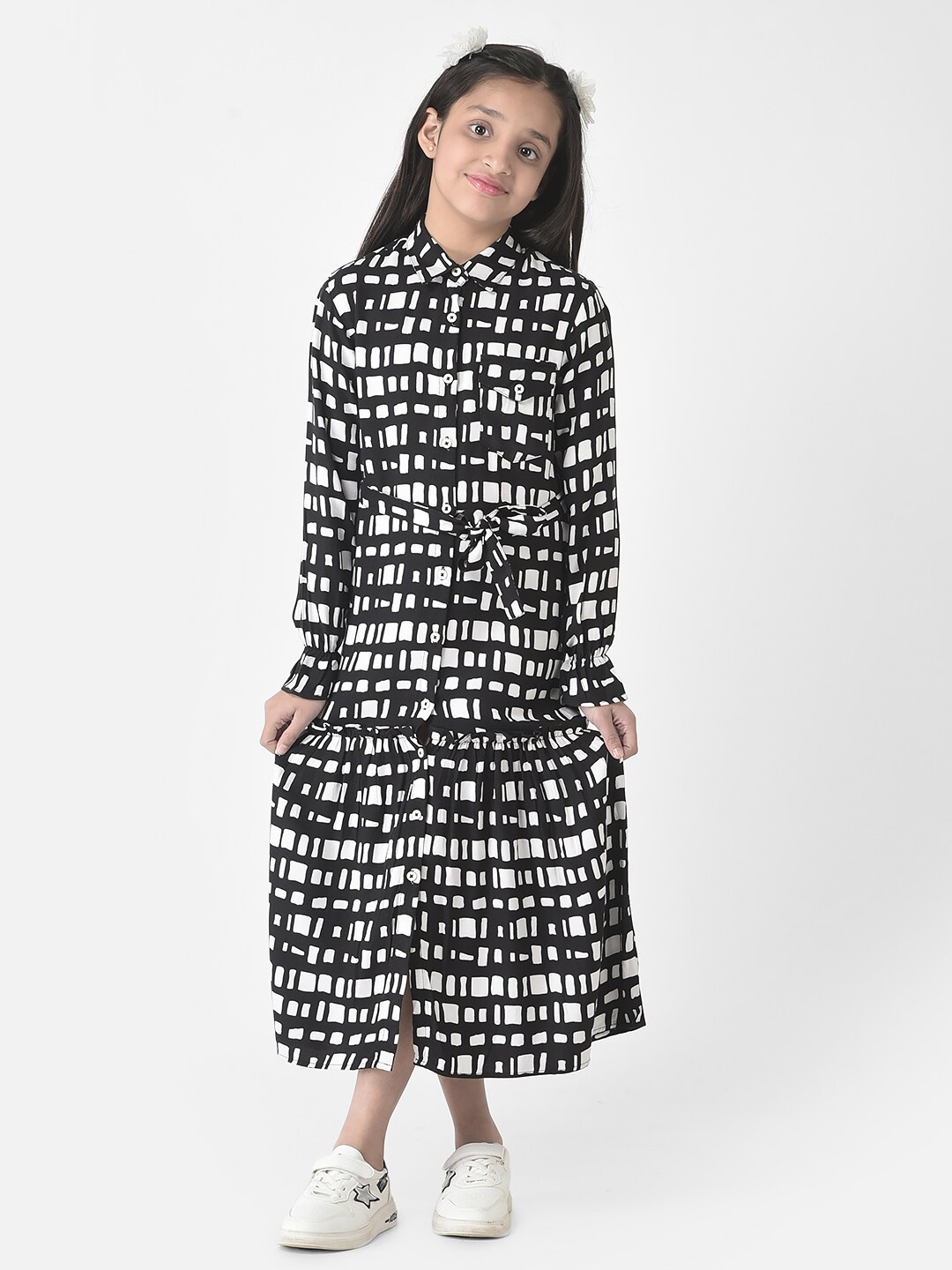 

Crimsoune Club Girls Printed Tiered Midi Shirt Dress, Black
