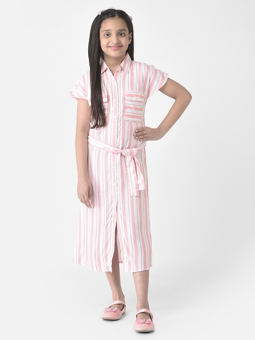 

Crimsoune Club Girls Striped Midi Shirt Dress, Pink