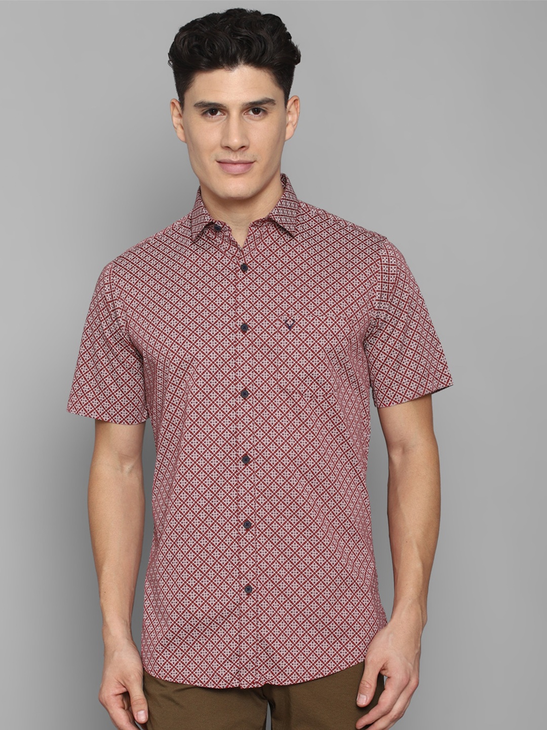 

Allen Solly Men Slim Fit Printed Casual Cotton Shirt, Maroon