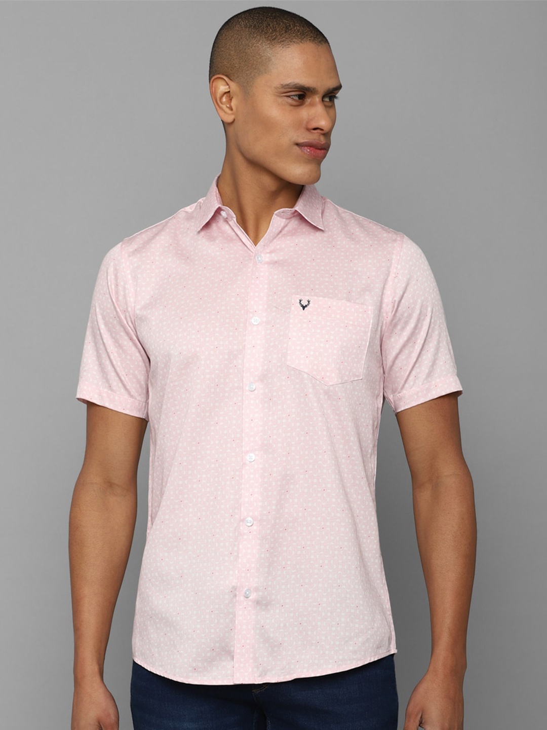 

Allen Solly Men Slim Fit Printed Formal Pure Cotton Shirt, Pink