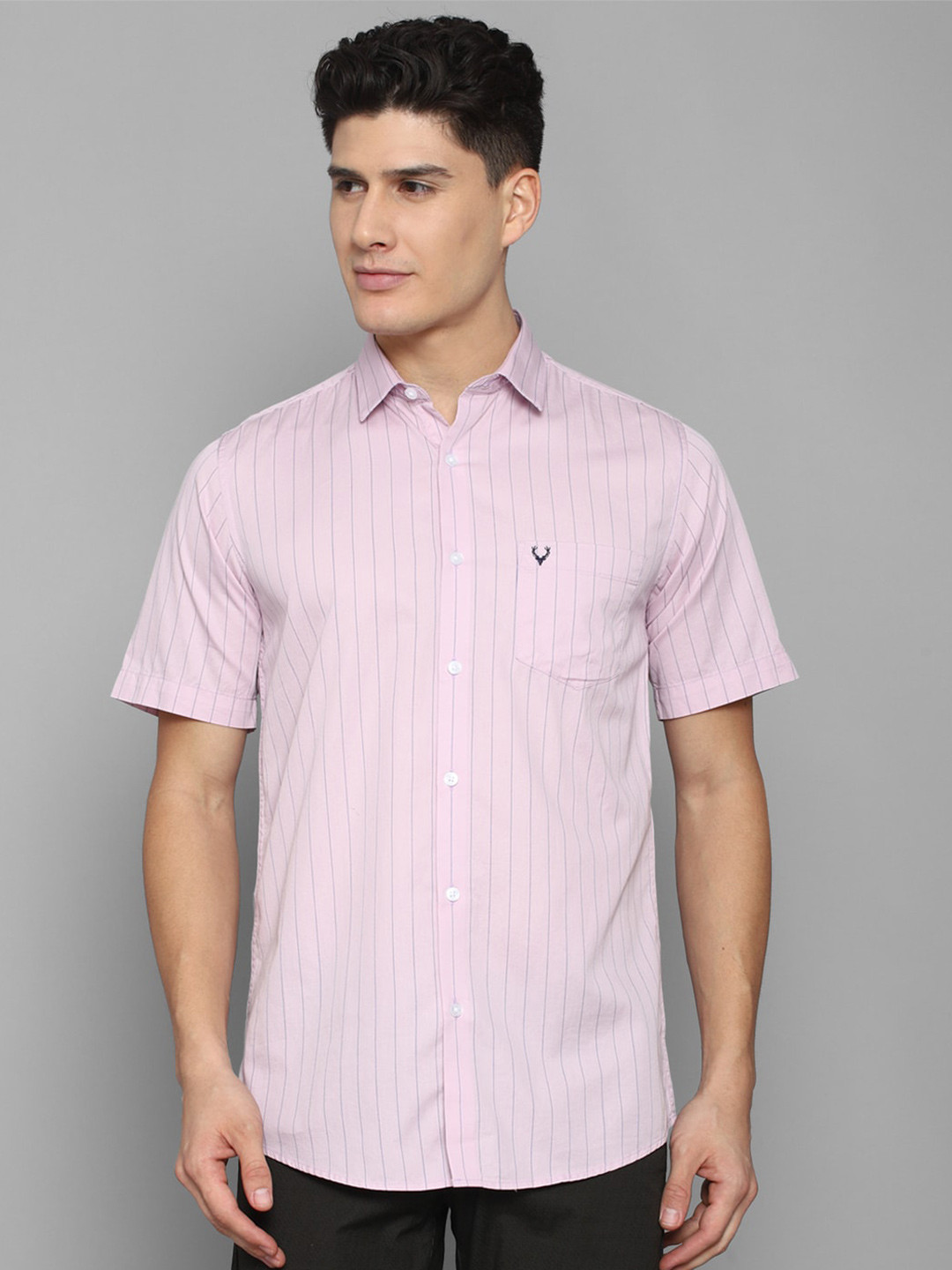 

Allen Solly Men Slim Fit Striped Pure Cotton Casual Shirt, Pink