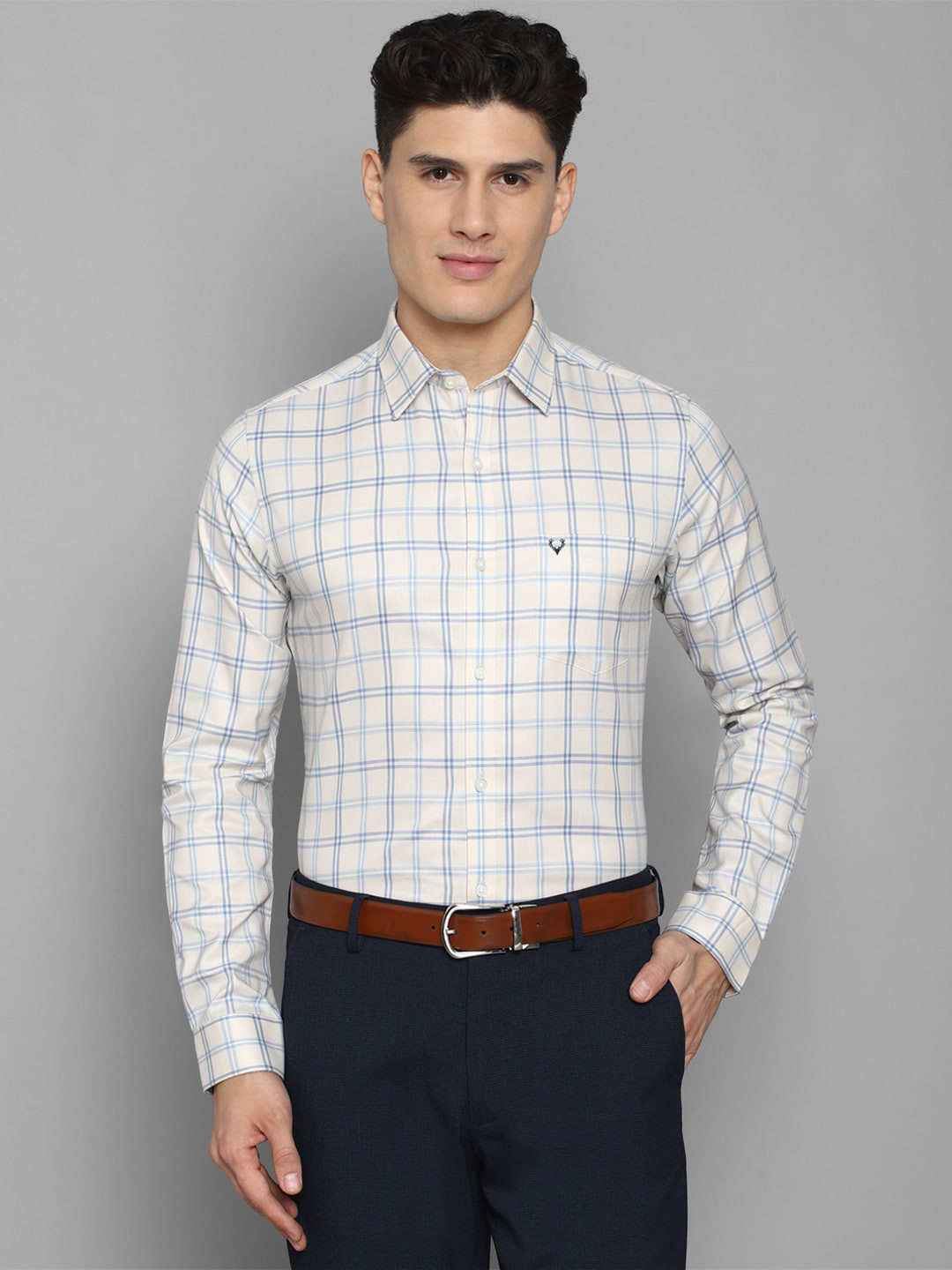 

Allen Solly Men Checked Cotton Formal Shirt, Cream