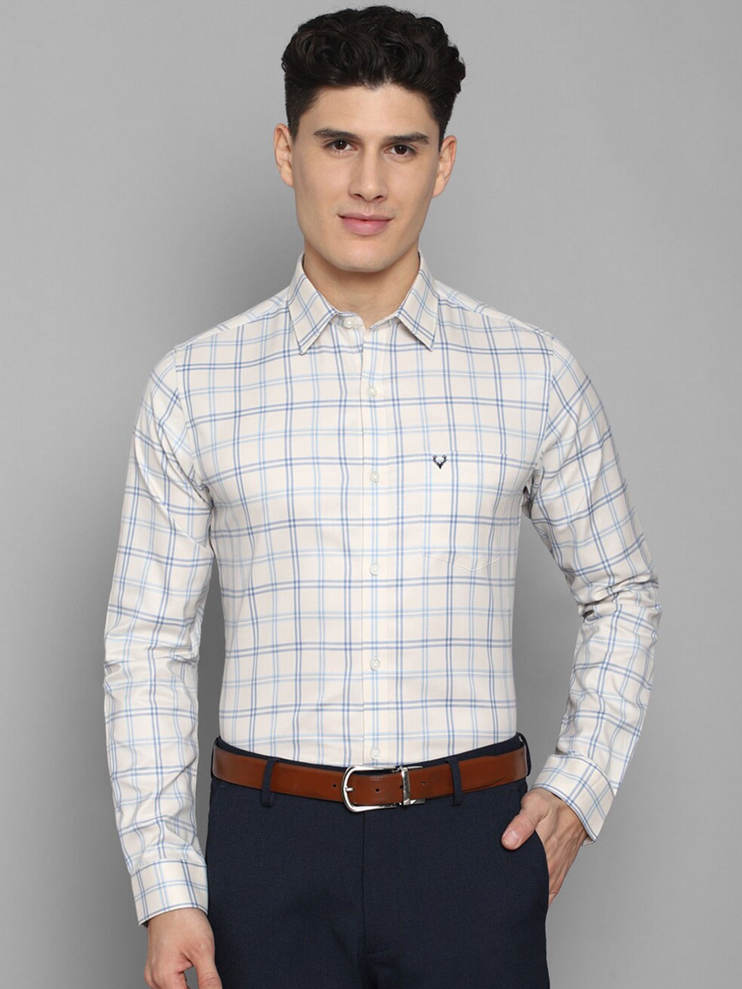 

Allen Solly Men Cream-Coloured Slim Fit Tartan Checks Checked Formal Shirt