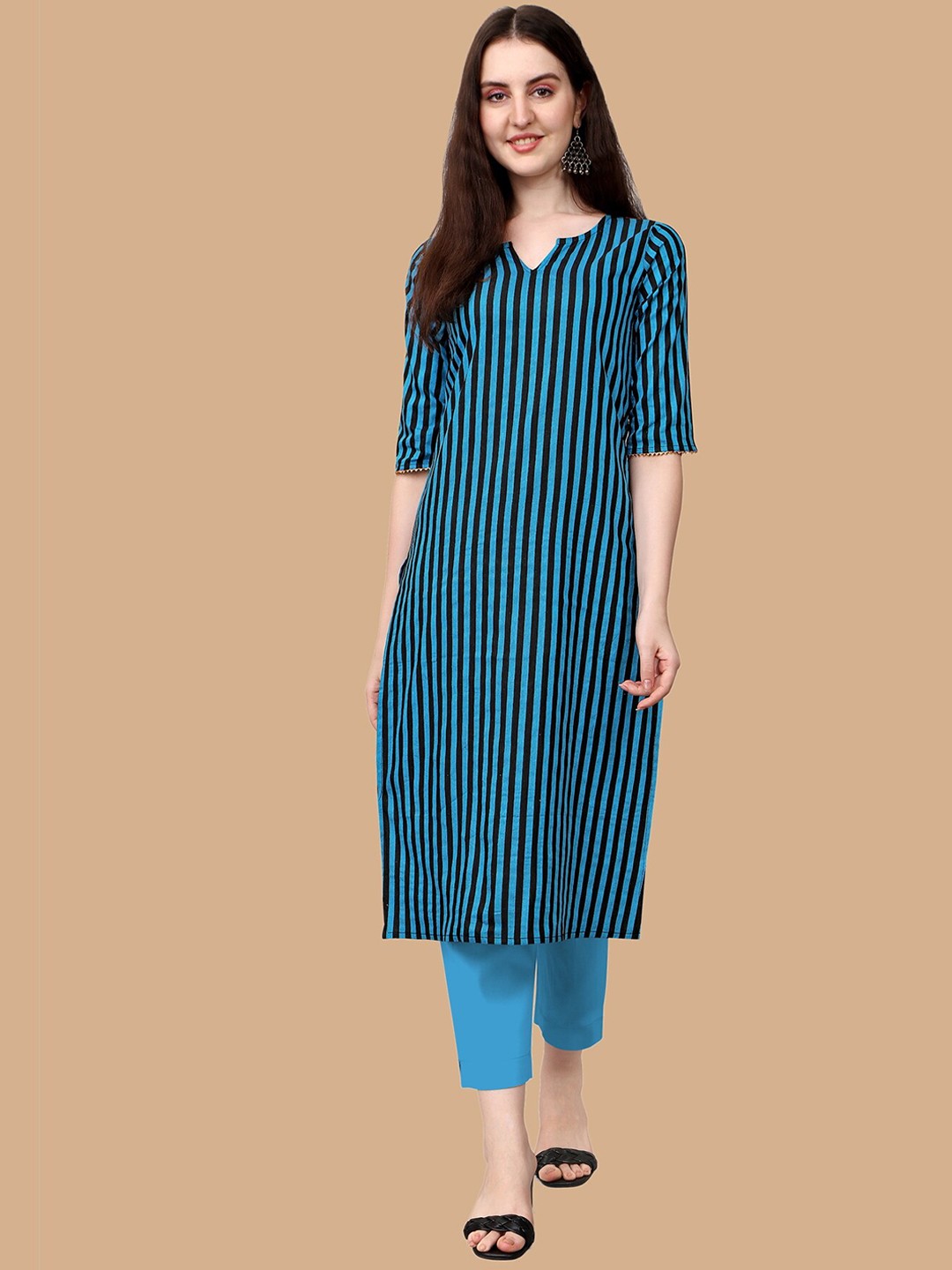 

KALINI Women Striped Straight Kurta, Blue