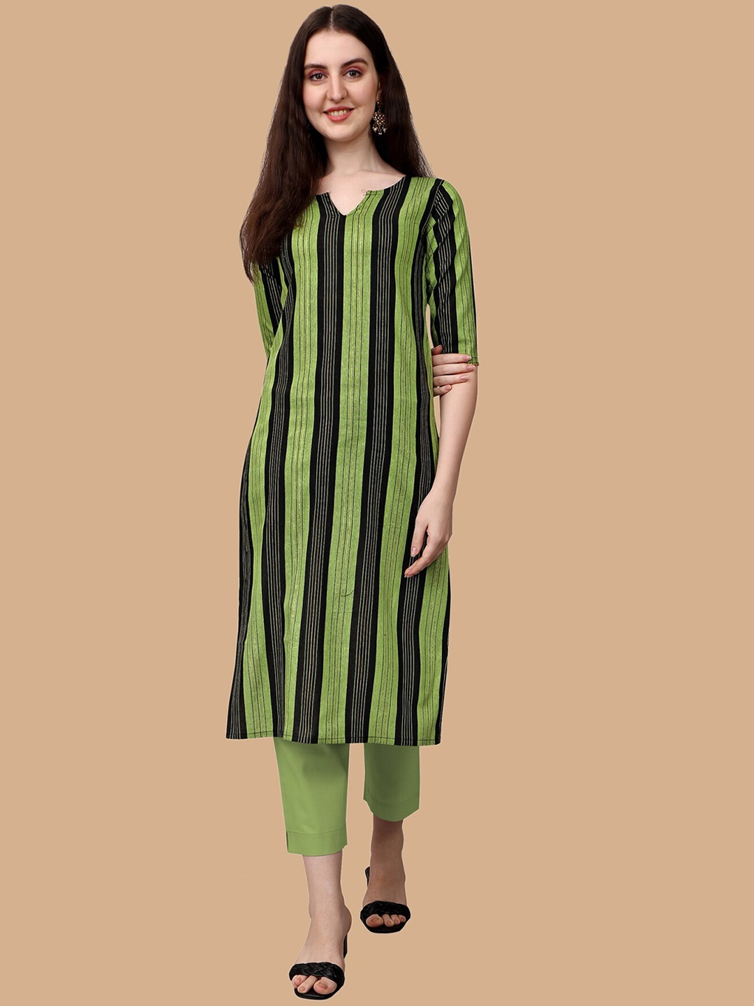 

KALINI Women Striped Kurta, Green