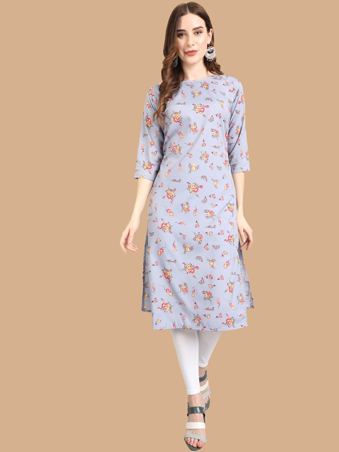 

KALINI Women Floral Printed Crepe Kurta, Blue