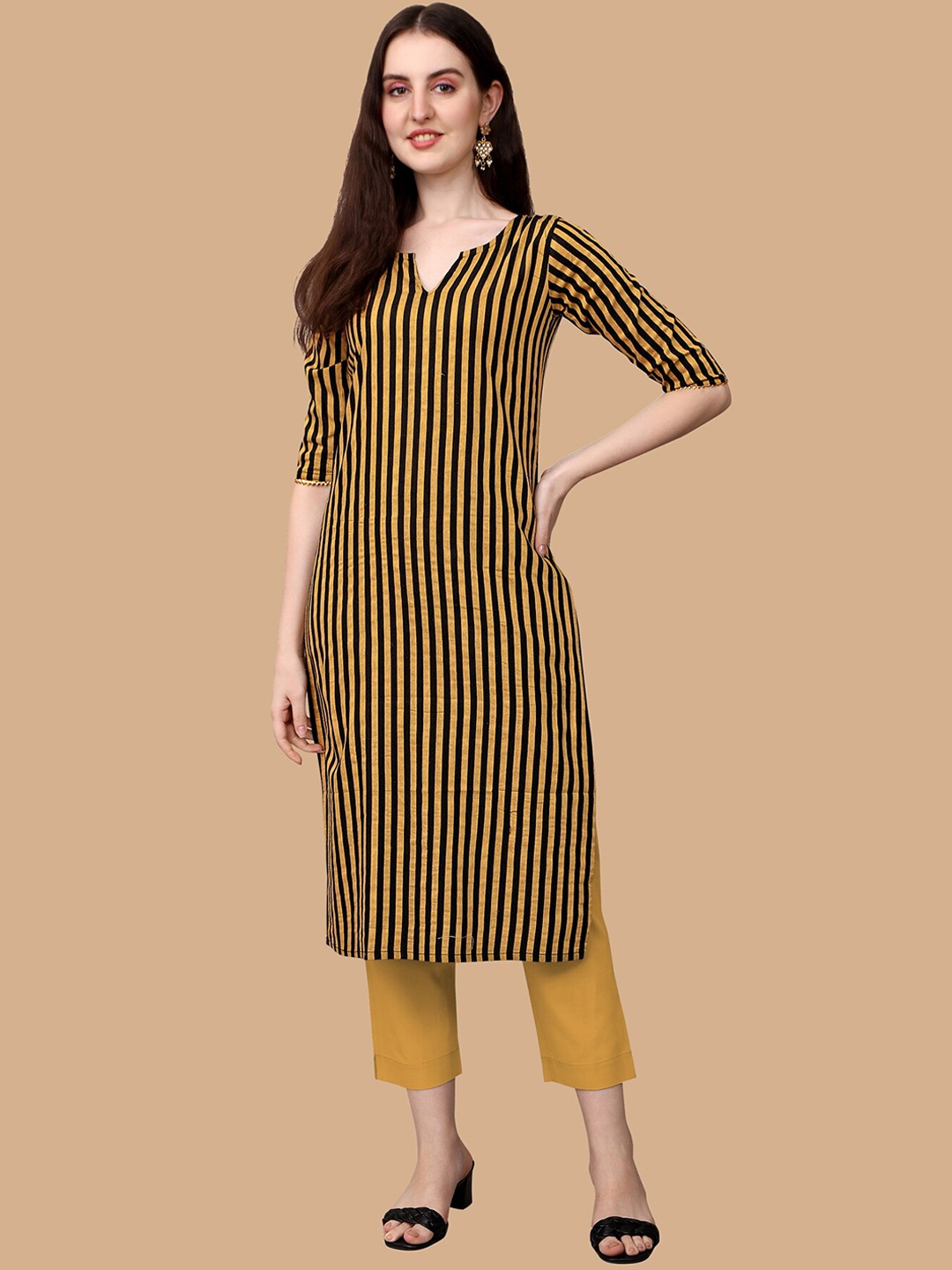 

KALINI Women Striped Kurta, Mustard