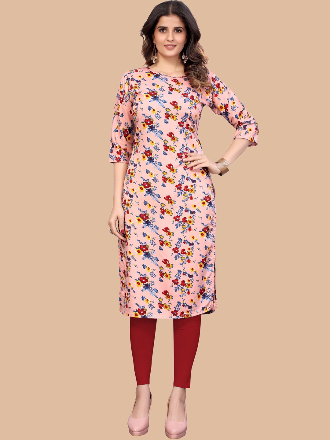 

KALINI Women Floral Printed Crepe Kurta, Pink