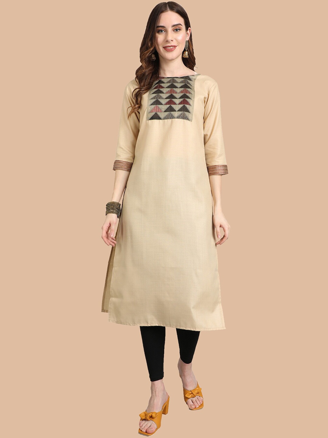 

KALINI Women Yoke Design Handloom Kurta, Cream