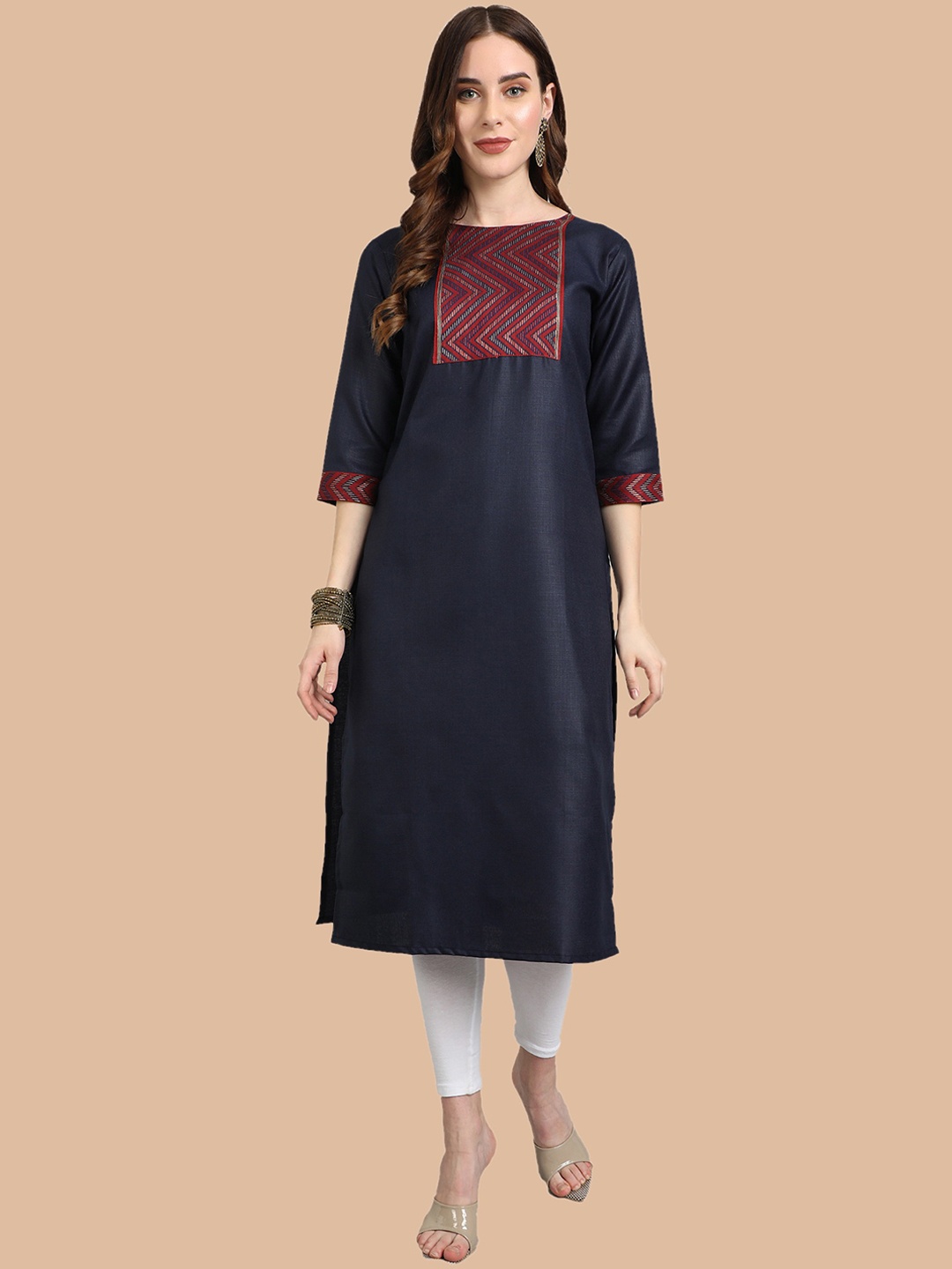 

KALINI Yoke Design Kurta, Navy blue