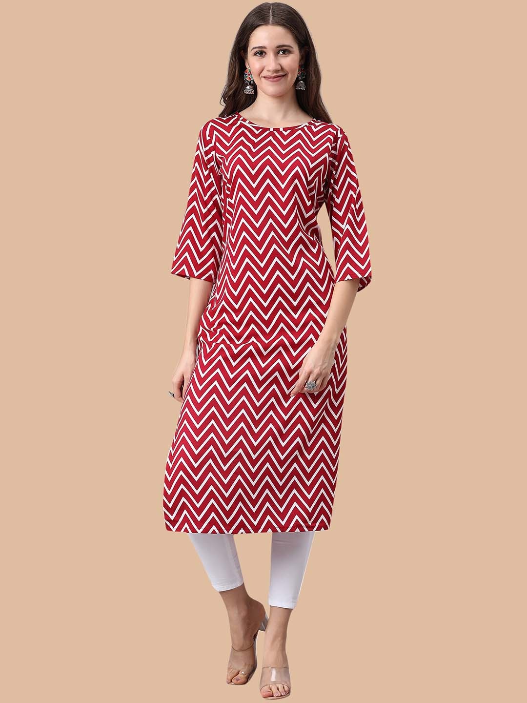 

KALINI Women Chevron Printed Kurta, Red