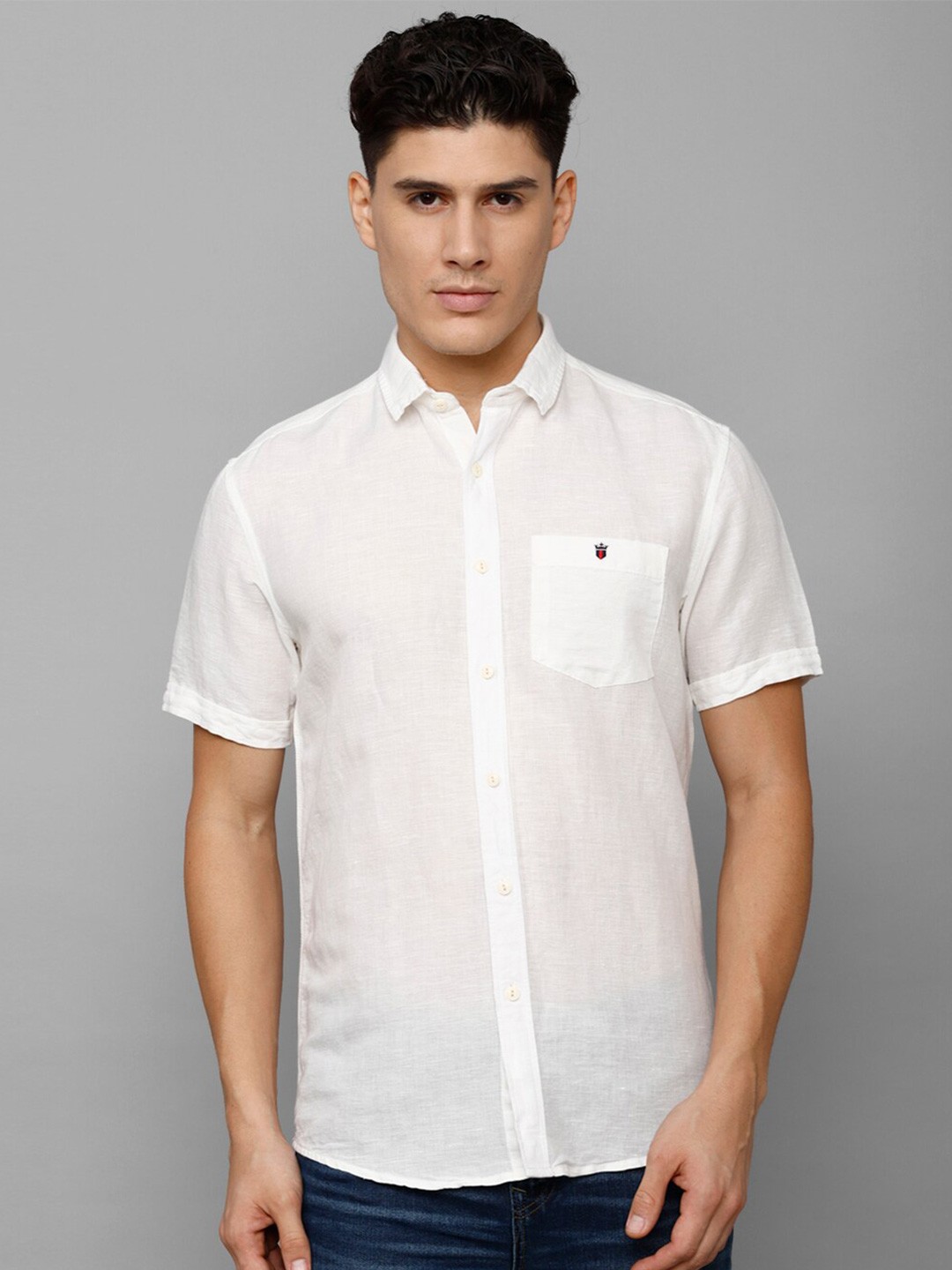 

Louis Philippe Jeans Men Slim Fit Casual Linen Shirt, White