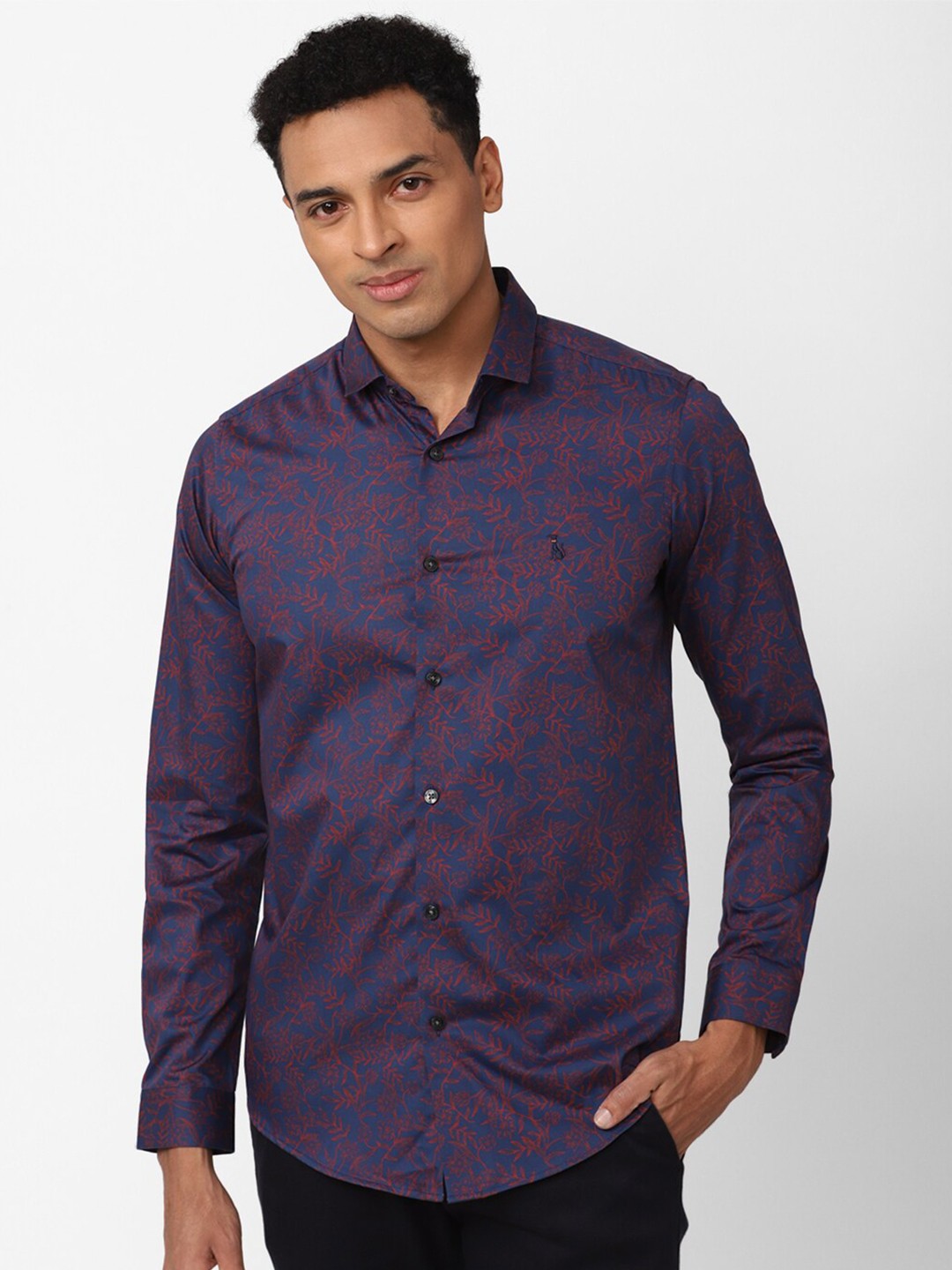 

SIMON CARTER LONDON Men Slim Fit Floral Printed Casual Cotton Shirt, Navy blue