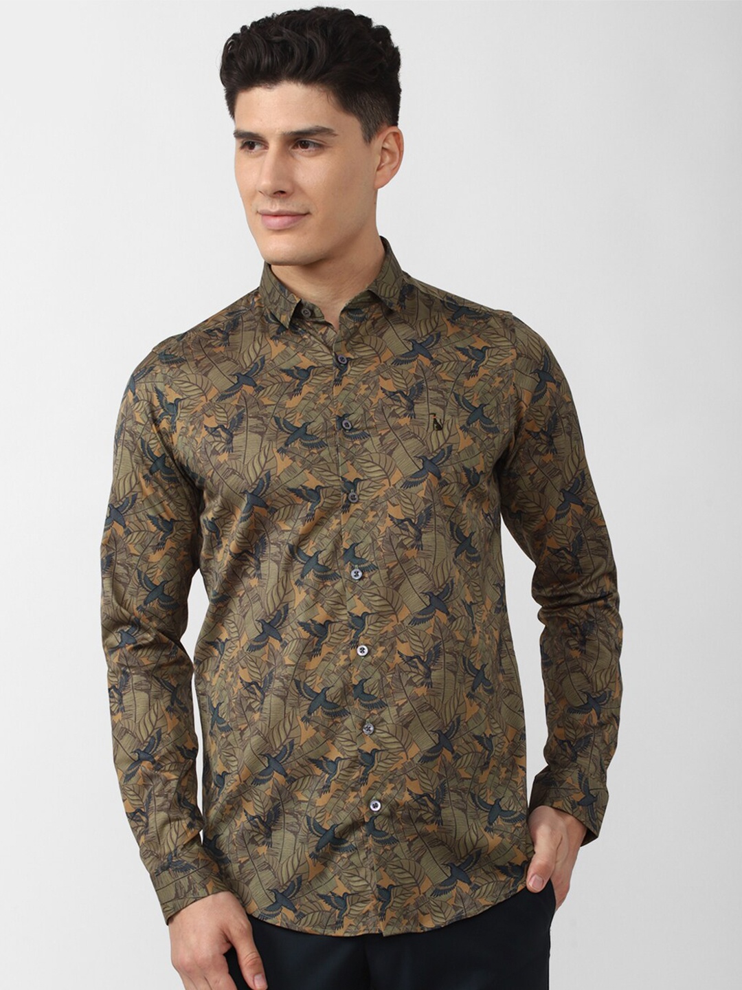 

SIMON CARTER LONDON Men Slim Fit Floral Printed Casual Cotton Shirt, Olive
