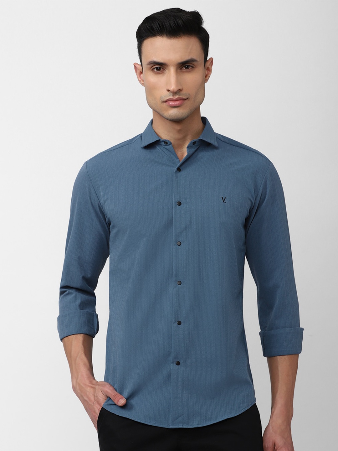 

V Dot Men Slim Fit Casual Shirt, Blue